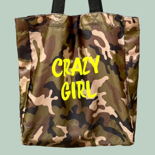 Statement Shopper Tasche "crazy girl" camouflage neongelb zoom